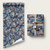 Hawaii Islands Map Design with Japanese Landscape Wrapping Paper Hawaiian Japan Fusion Art Navy Color