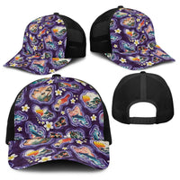 Hawaii Islands Map Design with Japanese Landscape Baseball Net Cap Hawaiian Japan Fusion Art Purple Color