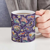 Hawaii Islands Map Design with Japanese Landscape Ceramic Mug Hawaiian Japan Fusion Art Purple Color