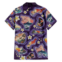 Hawaii Islands Map Design with Japanese Landscape Family Matching Tank Maxi Dress and Hawaiian Shirt Hawaiian Japan Fusion Art Purple Color LT03 - Polynesian Pride