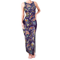 Hawaii Islands Map Design with Japanese Landscape Family Matching Tank Maxi Dress and Hawaiian Shirt Hawaiian Japan Fusion Art Purple Color LT03 Mom's Dress Purple - Polynesian Pride