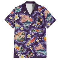 Hawaii Islands Map Design with Japanese Landscape Hawaiian Shirt Hawaiian Japan Fusion Art Purple Color