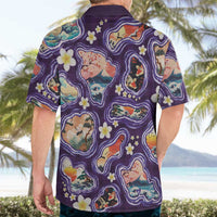 Hawaii Islands Map Design with Japanese Landscape Hawaiian Shirt Hawaiian Japan Fusion Art Purple Color