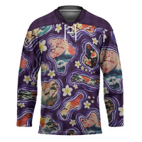 Hawaii Islands Map Design with Japanese Landscape Hockey Jersey Hawaiian Japan Fusion Art Purple Color