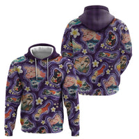 Hawaii Islands Map Design with Japanese Landscape Hoodie Hawaiian Japan Fusion Art Purple Color