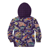 Hawaii Islands Map Design with Japanese Landscape Kid Hoodie Hawaiian Japan Fusion Art Purple Color