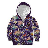 Hawaii Islands Map Design with Japanese Landscape Kid Hoodie Hawaiian Japan Fusion Art Purple Color