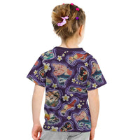 Hawaii Islands Map Design with Japanese Landscape Kid T Shirt Hawaiian Japan Fusion Art Purple Color