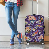 Hawaii Islands Map Design with Japanese Landscape Luggage Cover Hawaiian Japan Fusion Art Purple Color