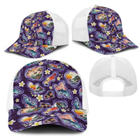 Hawaii Islands Map Design with Japanese Landscape Mesh Trucker Cap Hawaiian Japan Fusion Art Purple Color