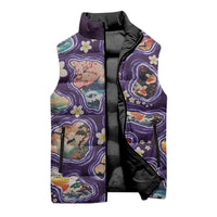 Hawaii Islands Map Design with Japanese Landscape Sleeveless Puffer Jacket Hawaiian Japan Fusion Art Purple Color