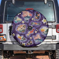 Hawaii Islands Map Design with Japanese Landscape Spare Tire Cover Hawaiian Japan Fusion Art Purple Color