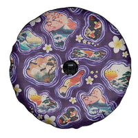 Hawaii Islands Map Design with Japanese Landscape Spare Tire Cover Hawaiian Japan Fusion Art Purple Color