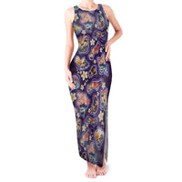 Hawaii Islands Map Design with Japanese Landscape Tank Maxi Dress Hawaiian Japan Fusion Art Purple Color