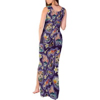 Hawaii Islands Map Design with Japanese Landscape Tank Maxi Dress Hawaiian Japan Fusion Art Purple Color