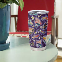 Hawaii Islands Map Design with Japanese Landscape Tumbler Cup Hawaiian Japan Fusion Art Purple Color