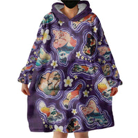Hawaii Islands Map Design with Japanese Landscape Wearable Blanket Hoodie Hawaiian Japan Fusion Art Purple Color