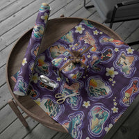 Hawaii Islands Map Design with Japanese Landscape Wrapping Paper Hawaiian Japan Fusion Art Purple Color