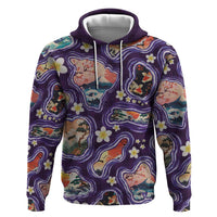 Hawaii Islands Map Design with Japanese Landscape Zip Hoodie Hawaiian Japan Fusion Art Purple Color
