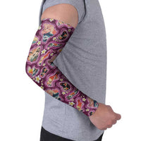 Hawaii Islands Map Design with Japanese Landscape Arm Sleeves Hawaiian Japan Fusion Art Pink Color