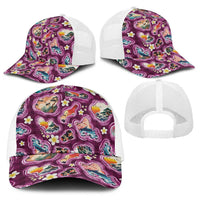 Hawaii Islands Map Design with Japanese Landscape Baseball Net Cap Hawaiian Japan Fusion Art Pink Color