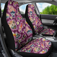 Hawaii Islands Map Design with Japanese Landscape Car Seat Cover Hawaiian Japan Fusion Art Pink Color
