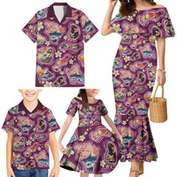 Hawaii Islands Map Design with Japanese Landscape Family Matching Mermaid Dress and Hawaiian Shirt Hawaiian Japan Fusion Art Pink Color LT03 - Polynesian Pride