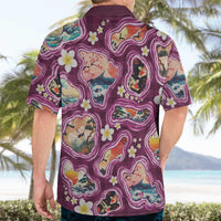 Hawaii Islands Map Design with Japanese Landscape Hawaiian Shirt Hawaiian Japan Fusion Art Pink Color