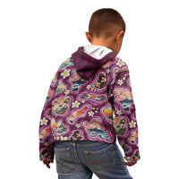 Hawaii Islands Map Design with Japanese Landscape Kid Hoodie Hawaiian Japan Fusion Art Pink Color LT03 - Polynesian Pride