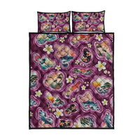 Hawaii Islands Map Design with Japanese Landscape Quilt Bed Set Hawaiian Japan Fusion Art Pink Color LT03 - Polynesian Pride