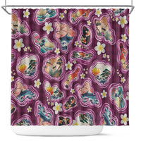 Hawaii Islands Map Design with Japanese Landscape Shower Curtain Hawaiian Japan Fusion Art Pink Color