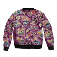 Hawaii Islands Map Design with Japanese Landscape Sleeve Zip Bomber Jacket Hawaiian Japan Fusion Art Pink Color LT03 - Polynesian Pride
