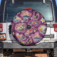 Hawaii Islands Map Design with Japanese Landscape Spare Tire Cover Hawaiian Japan Fusion Art Pink Color
