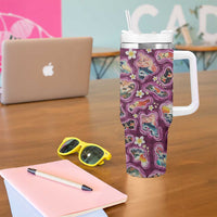 Hawaii Islands Map Design with Japanese Landscape Tumbler With Handle Hawaiian Japan Fusion Art Pink Color