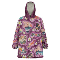Hawaii Islands Map Design with Japanese Landscape Wearable Blanket Hoodie Hawaiian Japan Fusion Art Pink Color