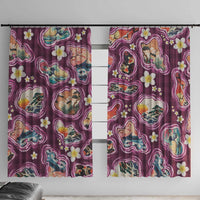 Hawaii Islands Map Design with Japanese Landscape Window Curtain Hawaiian Japan Fusion Art Pink Color