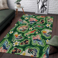 Hawaiian and Japanese Culture Together Area Rug Hawaiian Island Shapes with Japanese Landscape Green Color