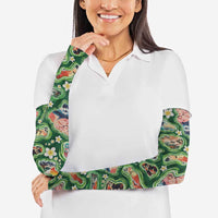 Hawaiian and Japanese Culture Together Arm Sleeves Hawaiian Island Shapes with Japanese Landscape Green Color