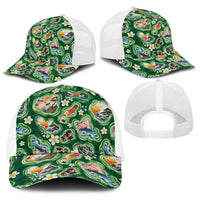 Hawaiian and Japanese Culture Together Baseball Net Cap Hawaiian Island Shapes with Japanese Landscape Green Color