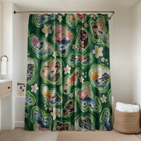 Hawaiian and Japanese Culture Together Bathroom Set Hawaiian Island Shapes with Japanese Landscape Green Color