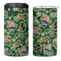 Hawaiian and Japanese Culture Together 4 in 1 Can Cooler Tumbler Hawaiian Island Shapes with Japanese Landscape Green Color