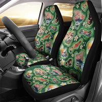 Hawaiian and Japanese Culture Together Car Seat Cover Hawaiian Island Shapes with Japanese Landscape Green Color