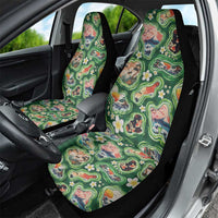 Hawaiian and Japanese Culture Together Car Seat Cover Hawaiian Island Shapes with Japanese Landscape Green Color