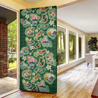 Hawaiian and Japanese Culture Together Door Cover Hawaiian Island Shapes with Japanese Landscape Green Color