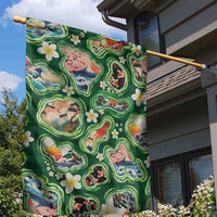 Hawaiian and Japanese Culture Together Garden Flag Hawaiian Island Shapes with Japanese Landscape Green Color