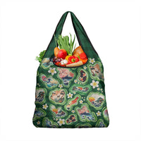 Hawaiian and Japanese Culture Together Grocery Bag Hawaiian Island Shapes with Japanese Landscape Green Color