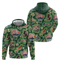 Hawaiian and Japanese Culture Together Hoodie Hawaiian Island Shapes with Japanese Landscape Green Color