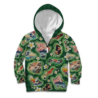 Hawaiian and Japanese Culture Together Kid Hoodie Hawaiian Island Shapes with Japanese Landscape Green Color