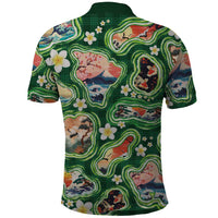 Hawaiian and Japanese Culture Together Polo Shirt Hawaiian Island Shapes with Japanese Landscape Green Color