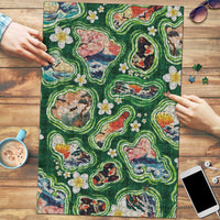 Hawaiian and Japanese Culture Together Puzzle Hawaiian Island Shapes with Japanese Landscape Green Color